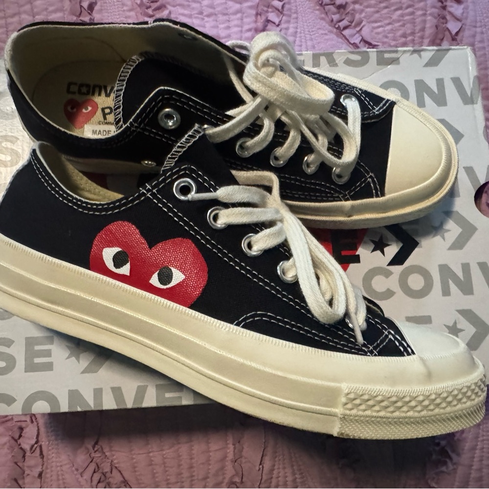 CDG Converse Black and Red Heart Sneakers